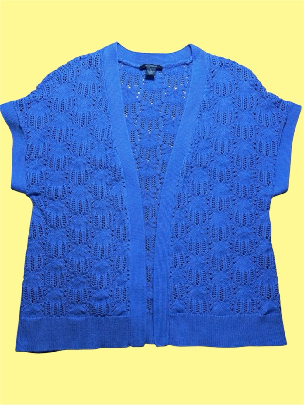Westbound Blue Open-Knit Cardigan Vest 100% Cotton Cottagecore Bohemian Festival